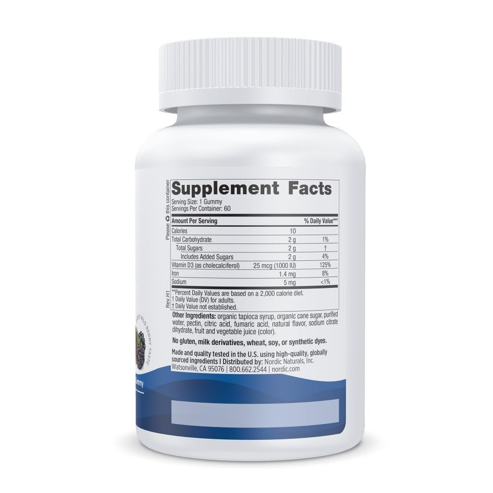 Nordic Naturals Vitamin D3 Gummies, Wild Berry - 60 Gummies - 1000 IU Vitamin D3 - Great Taste - Healthy Bones, Mood & Immune System Function - Non-GMO - 60 Servings - görsel 3