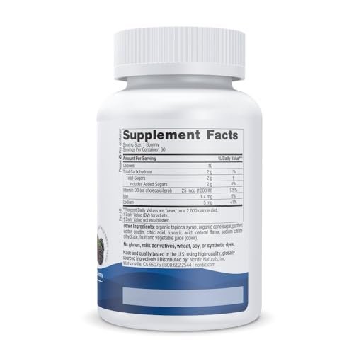 Nordic Naturals Vitamin D3 Gummies, Wild Berry - 60 Gummies - 1000 IU Vitamin D3 - Great Taste - Healthy Bones, Mood & Immune System Function - Non-GMO - 60 Servings - görsel 4
