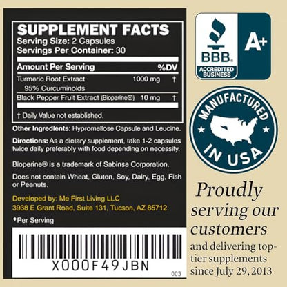 Me First Living Turmeric Curcumin 1000 mg – 60 Capsules per Bottle: A one-month supply with a recommended dosage – Image 6