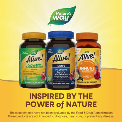 Nature's Way Alive! Men's Premium Gummy Multivitamin Supplement, Supports Healthy Heart*, Muscle Function*, Full B-Vitamin Complex, Orange, Grape, Cherry Flavored, 75 Gummies (Packaging May Vary)