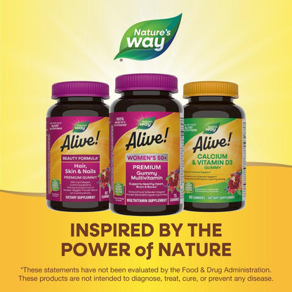 Nature’s Way Alive! Women's 50+ Premium Gummy Multivitamin Supplement, Supports Heart, Brain & Bones*, B-Vitamins, Vegetarian, Grape and Cherry Flavored Gummy Vitamins, 75 Gummies (Packaging May Vary)