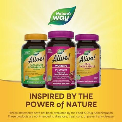 Nature's Way Alive! Premium Women’s Gummy Multivitamin Supplement, Supports Energy Metabolism*, Muscle Function*, B-Vitamins, Grape, Cherry, & Blueberry-Acai Flavored, 75 Gummies (Packaging May Vary)