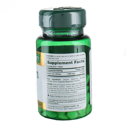 Nature's Bounty Energy Health Biotin Coated Tablets, 1000 mcg, 100 Ct (1 Pack)