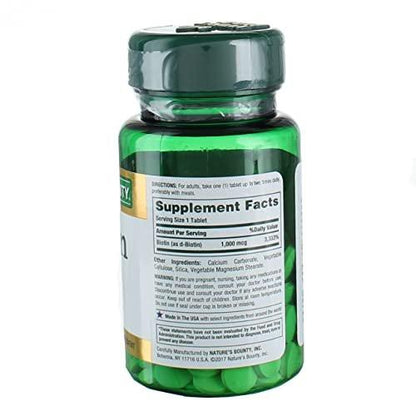 Nature's Bounty Energy Health Biotin Coated Tablets, 1000 mcg, 100 Ct (1 Pack)