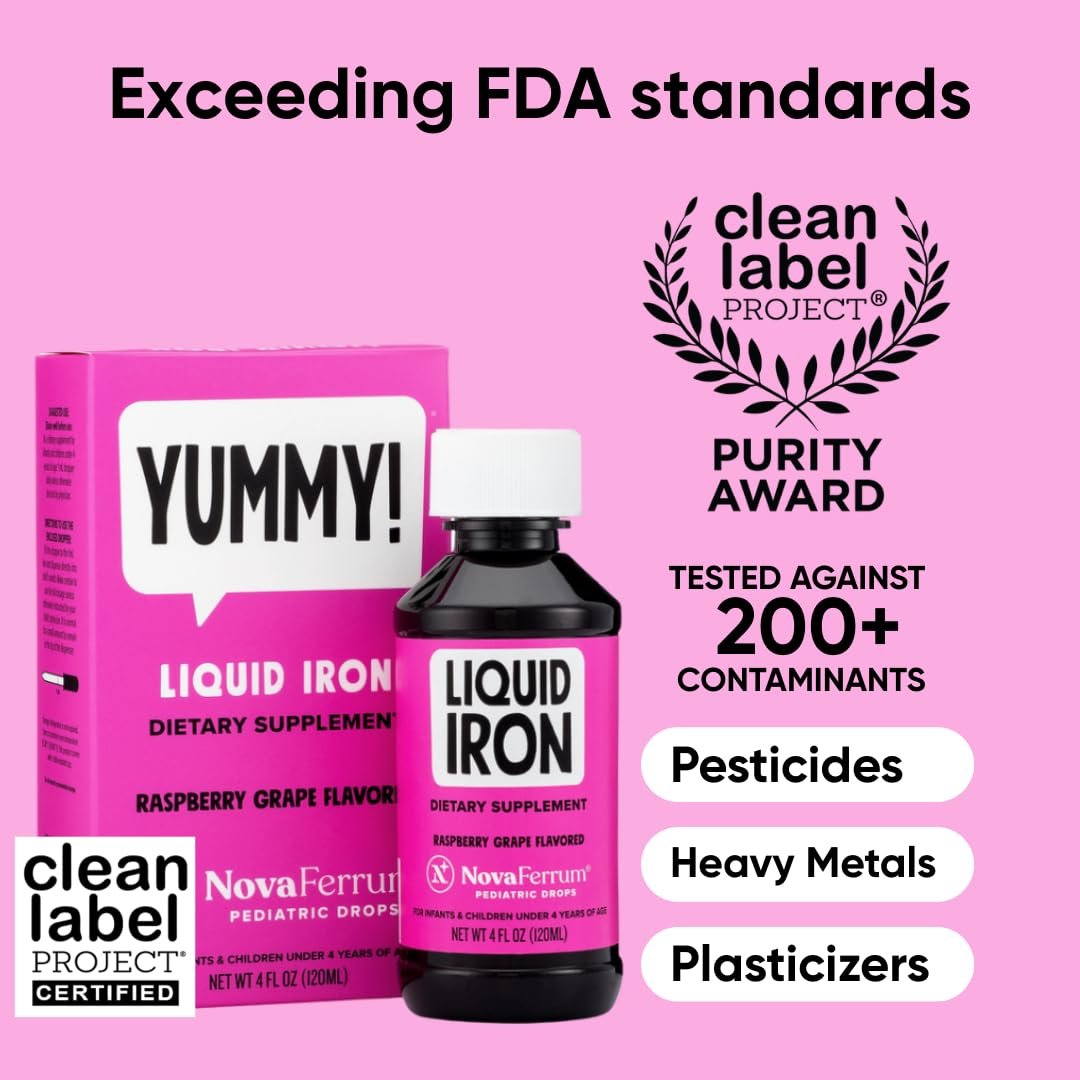 NovaFerrum Yummy | Pediatric Drops Liquid Iron Supplement for Infants and Toddlers | Liquid Iron for Kids | 15mg of Iron Per 1mL Dose | Ages 4 & Under | Gluten Free Certified | Sugar-Free | Raspberry - görsel 3