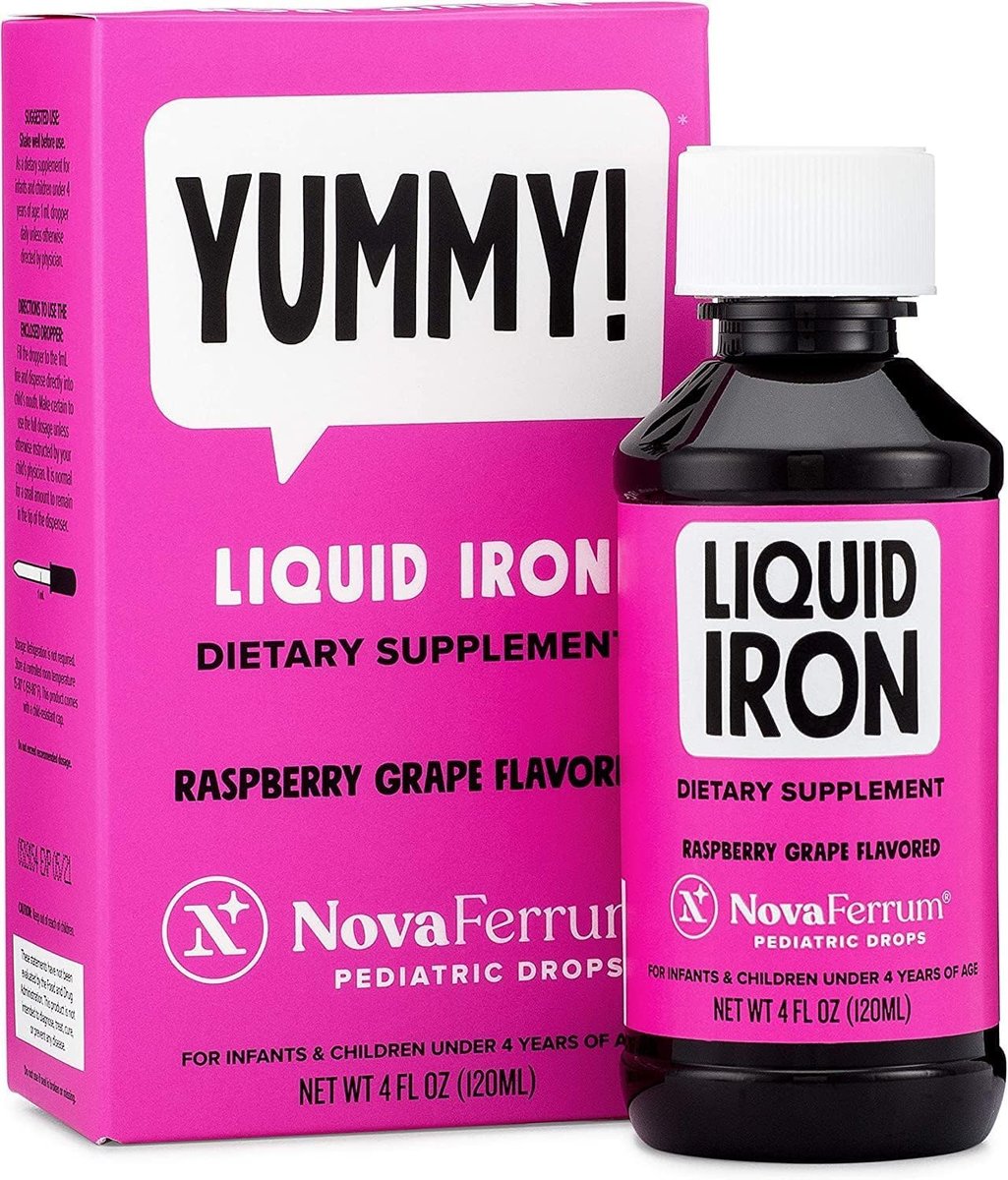 NovaFerrum Yummy | Pediatric Drops Liquid Iron Supplement for Infants and Toddlers | Liquid Iron for Kids | 15mg of Iron Per 1mL Dose | Ages 4 & Under | Gluten Free Certified | Sugar-Free | Raspberry - görsel 1