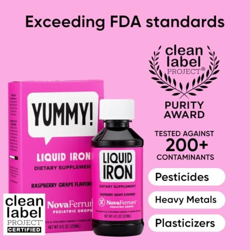NovaFerrum Yummy | Pediatric Drops Liquid Iron Supplement for Infants and Toddlers | Liquid Iron for Kids | 15mg of Iron Per 1mL Dose | Ages 4 & Under | Gluten Free Certified | Sugar-Free | Raspberry - görsel 4
