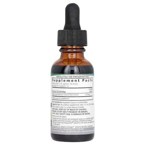 Nature's Answer Yellow Dock Root Alcohol Free 2000mg 1oz | Promotes Liver Function | Natural Body Detox | Supports Digestion | Gluten-Free, Non-GMO, Vegan | Single Count - görsel 1