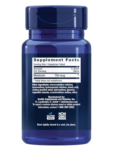 Life Extension Melatonin 6 Hour Timed Release, 750 mcg, Extended-Release Formula for Gentle Sleep Support, Healthy Circadian Rhythms, Cellular Defense, Gluten-Free, Non-GMO, Vegetarian, 60 Tablets
