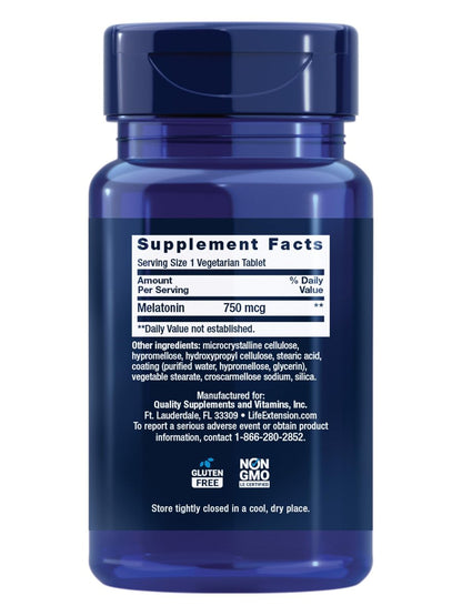 Life Extension Melatonin 6 Hour Timed Release, 750 mcg, Extended-Release Formula for Gentle Sleep Support, Healthy Circadian Rhythms, Cellular Defense, Gluten-Free, Non-GMO, Vegetarian, 60 Tablets