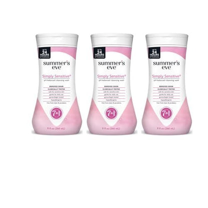 Summer's Eve Simply Sensitive Feminine Cleansing Wash, Sensitive Skin Daily Intimate Wash, Removes Odor, pH Balanced, Hypoallergenic, 9 Ounce (Pack of 1)