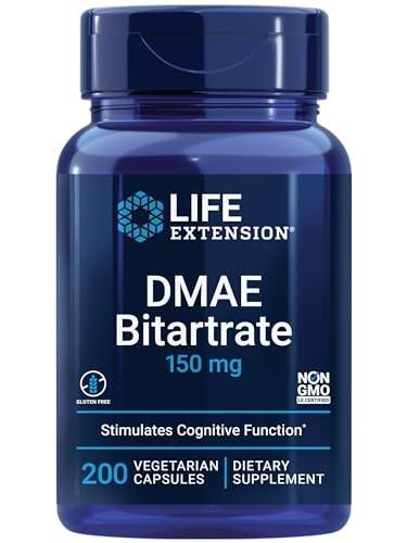 Life Extension DMAE Bitartrate, Supports Neurotransmitter Production, 6-Month Supply, Gluten-Free, Non-GMO, Vegetarian, 200 Capsules