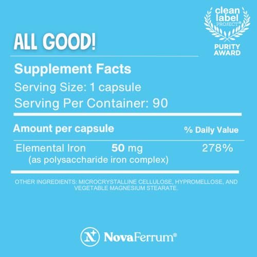 NovaFerrum All Good | Iron Capsule Supplements for Adults | Anemia | 50mg of Iron | 90 Servings | Sugar Free | Vegan | Gluten Free - görsel 5