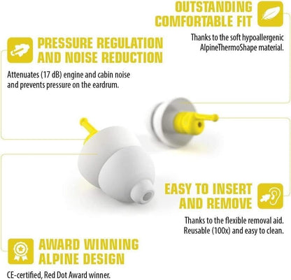Alpine FlyFit - Earplugs for Pressure Relief & Preventing Ear Pain While Flying - Airplane Travel Essentials - Comfortable Reusable Hypoallergenic Earplugs with Ultra Soft Filter