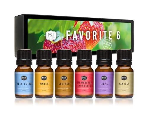 P&J Fragrance Oil Favorites Set | Fresh Cotton, Amber, Leather, Strawberry Shortcake, Lilac, Vanilla for Candle Making, Soap Making Supplies, Diffuser Oils Scents - görsel 2