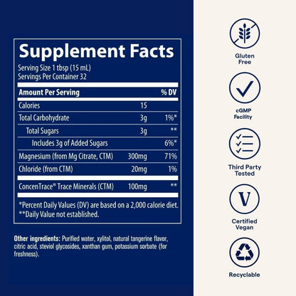 Trace Minerals Liquid Magnesium LQM01 300 mg Supplement Drops - Gluten-Free Vegan Magnesium Mineral Supplement for Daily Health Support and Wellness, 16 fl oz (473 ml Bottle)