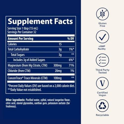 Trace Minerals Liquid Magnesium LQM01 300 mg Supplement Drops - Gluten-Free Vegan Magnesium Mineral Supplement for Daily Health Support and Wellness, 16 fl oz (473 ml Bottle)