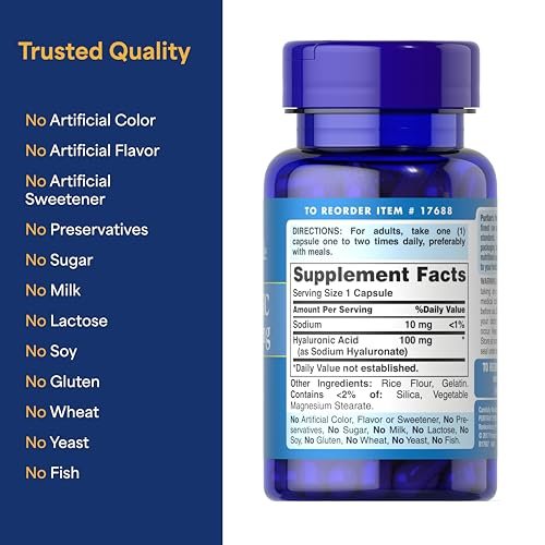 Puritan's Pride Hyaluronic Acid 100mg, Dietary Supplement for Skin Hydration, 60 Rapid Release Capsules - görsel 4