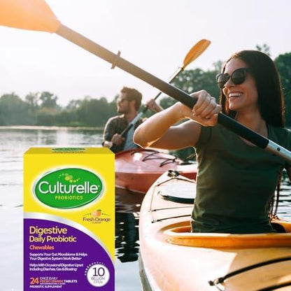 Culturelle Digestive Health Daily Probiotic Chewables, Probiotic For Men and Women, Most Clinically Studied Probiotic Strain, 10 Billion CFUs, Supports Occasional Diarrhea, Gas & Bloating, 24 Count