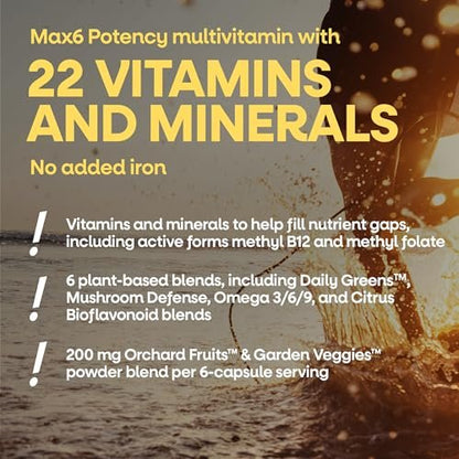 Nature's Way Alive! Max6 Potency Adult Complete Multivitamin with No Iron Added, Antioxidant Vitamins A, C, E, B-Vitamins Including Methylated B12 & Folate, Energy Metabolism Support, 90 Capsules