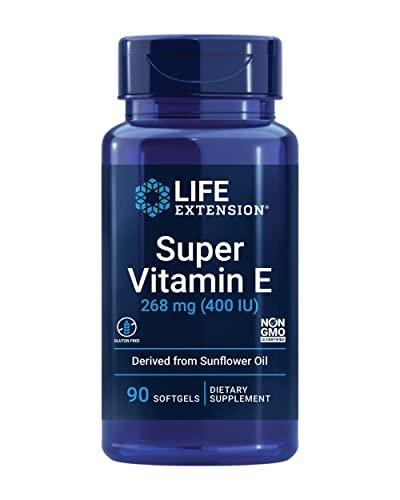Life Extension Super Vitamin E, 268 mg (400 IU), Non-Synthetic Vitamin E Supplement Promotes Whole-Body Health, Gluten-Free, Non-GMO, 90 softgels