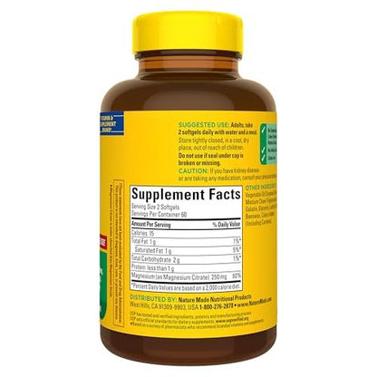 Nature Made High Absorption Magnesium Citrate 200 mg per serving, Magnesium Supplement for Muscle, Nerve, Bone and Heart Support, 90 Magnesium Gummies, 45 Day Supply