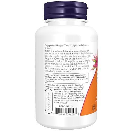 NOW Foods Supplements, Biotin 10 mg (10,000 mcg), Extra Strength, Energy Production*, 120 Veg Capsules - görsel 2