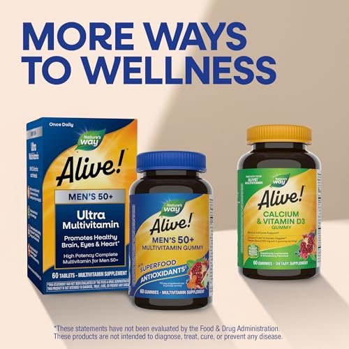Nature's Way Alive! Men’s 50 Plus Multivitamin Gummy, Daily Chewable Multivitamins for Men with B-Vitamins, Vitamin D3 & Zinc, Supports Heart, Eye & Energy Metabolism,* Fruit-Flavored, 150 Gummies - görsel 7