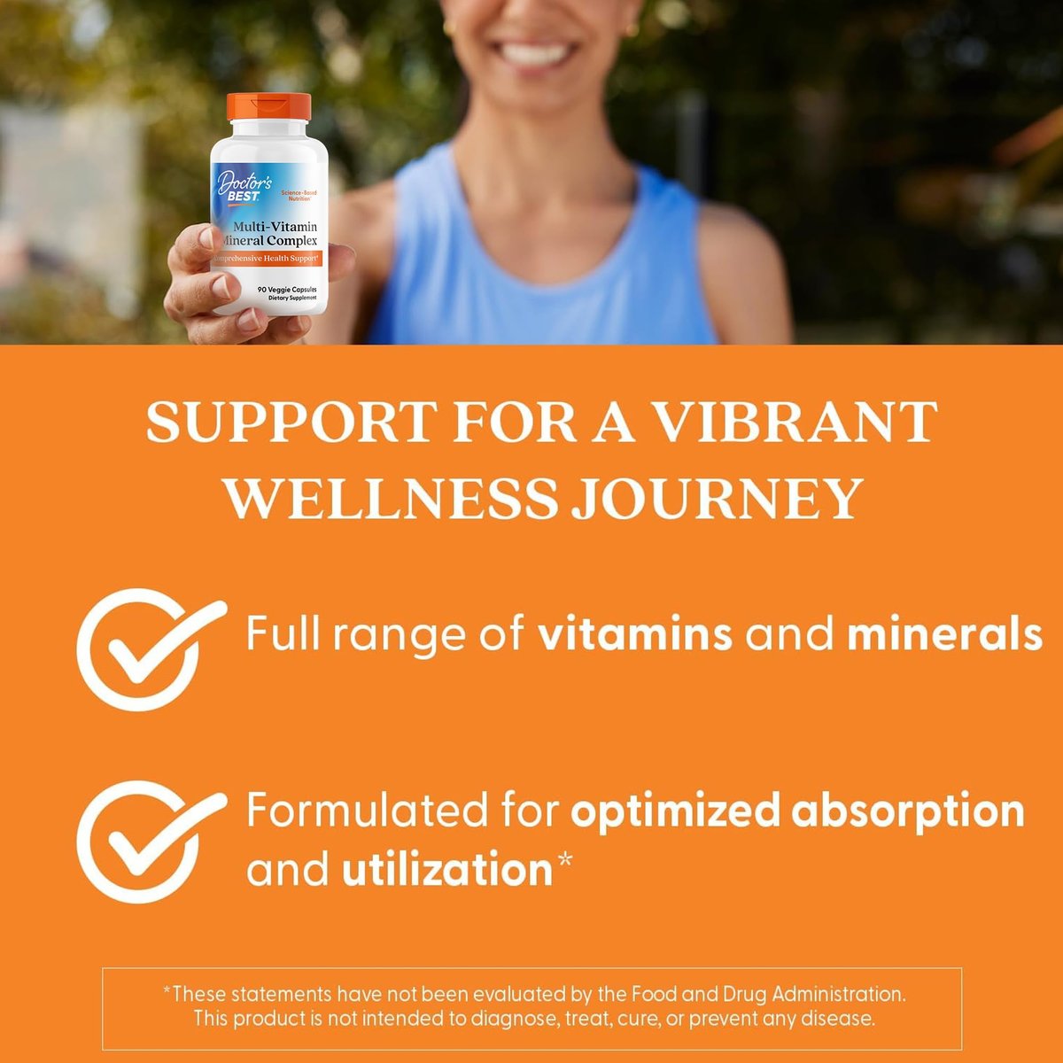 Doctor's Best Multi-Vitamin Mineral Complex - Daily Vegan Multivitamin for Women & Men, Vitamins A, C, D3, E, K2, Riboflavin, & Niacin, Health Support Supplement for Adults, Non-GMO - 90 Veg Capsules - görsel 5