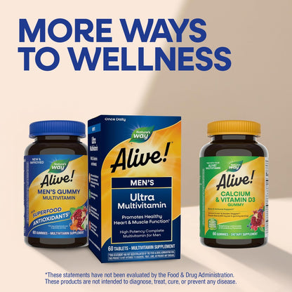 Nature’s Way Alive! Men’s Multivitamin Gummies - Daily Gummy Vitamin for Men, Supports Cellular Energy Metabolism, Immune Health, Muscle Function, with Vitamins A, C, D3, Zinc, Vegetarian, 60 Count