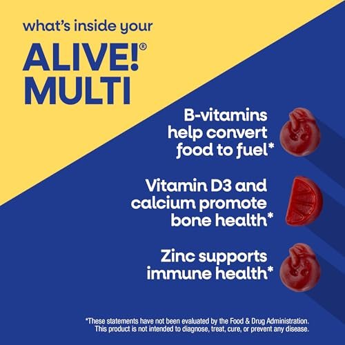 Nature’s Way Alive! Men’s Multivitamin Gummies - Daily Gummy Vitamin for Men, Supports Cellular Energy Metabolism, Immune Health, Muscle Function, with Vitamins A, C, D3, Zinc, Vegetarian, 60 Count - görsel 5