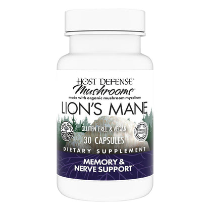 Host Defense Mushrooms Lion's Mane - Brain Health Support Supplement for Focus & Memory Function - Immune & Nervous System Support Supplement - 30 Capsules