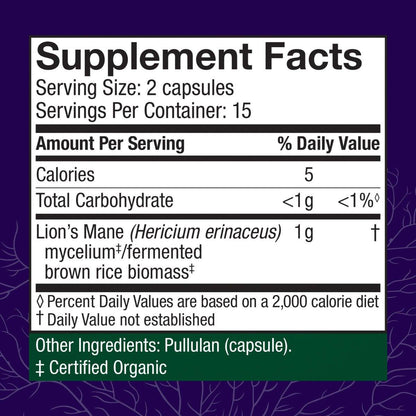 Host Defense Mushrooms Lion's Mane - Brain Health Support Supplement for Focus & Memory Function - Immune & Nervous System Support Supplement - 30 Capsules