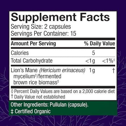 Host Defense Mushrooms Lion's Mane - Brain Health Support Supplement for Focus & Memory Function - Immune & Nervous System Support Supplement - 30 Capsules