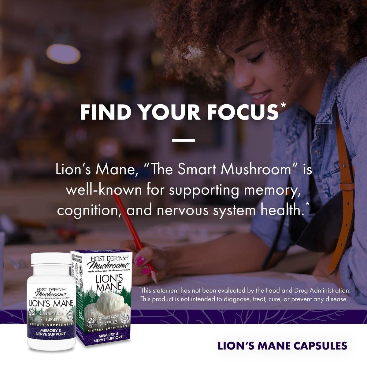 Host Defense Mushrooms Lion's Mane - Brain Health Support Supplement for Focus & Memory Function - Immune & Nervous System Support Supplement - 30 Capsules - görsel 9