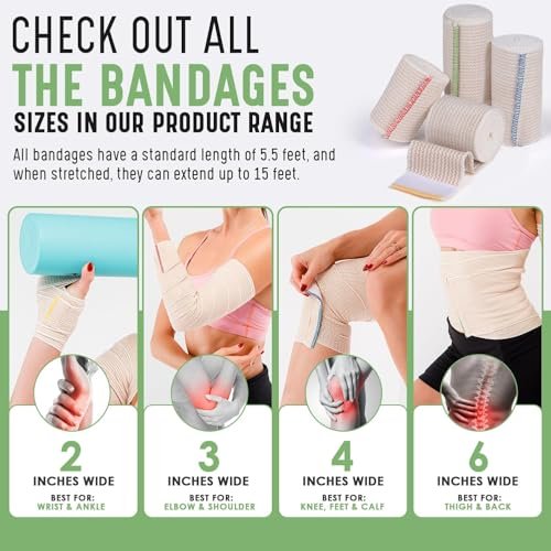 GT Premium Elastic Bandage Wrap (6" 2 Pack) - Hook & Loop Fasteners at Both Ends - Latex Free Hypoallergenic Compression Roll - Reusable Bandages for Waist, Legs, Elbow & Knee Wrap - görsel 10