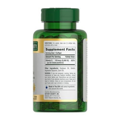 Nature's Bounty Vitamin D3 5000 IU Softgels, Rapid Release, Immune Support, Vitamin D Supplements, 240 Ct