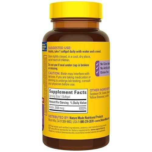 Nature Made Biotin 2500 mcg Extra Strength, Biotin Supplements Support Healthy Hair Skin & Nails, 150 Softgels, 150 Day Supply - görsel 16