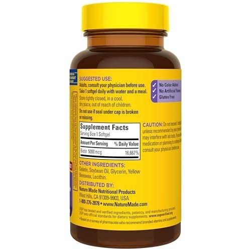 Nature Made Maximum Strength Biotin 5000 mcg Softgels, Biotin Hair Skin and Nails Vitamins Dietary Supplement, 120 Count - görsel 17