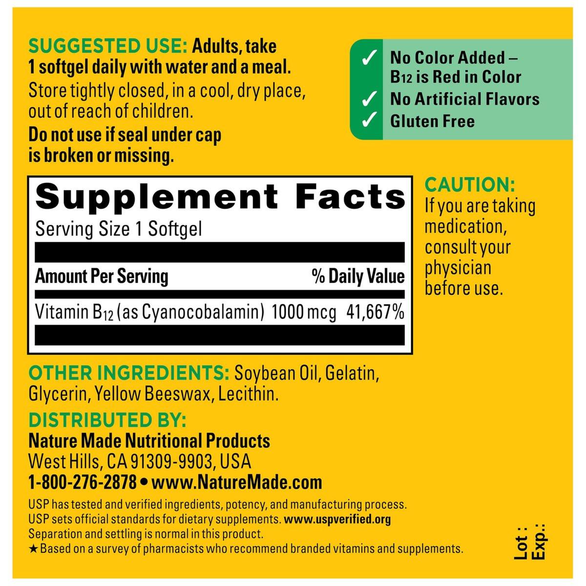 Nature Made Vitamin B12 1000 mcg, Dietary Supplement for Energy Metabolism Support, B12 Vitamins 1000 mcg, 150 Softgels, 150 Day Supply - görsel 14