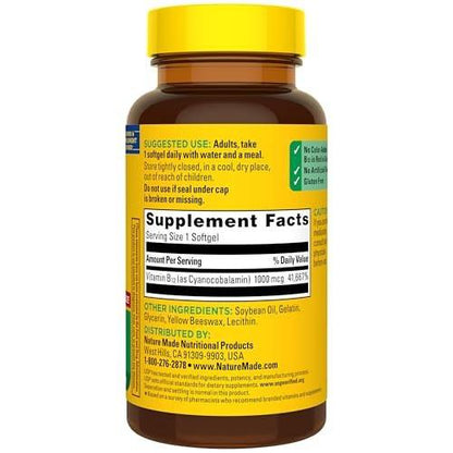 Nature Made Vitamin B12 1000 mcg, Dietary Supplement for Energy Metabolism Support, B12 Vitamins 1000 mcg, 150 Softgels, 150 Day Supply