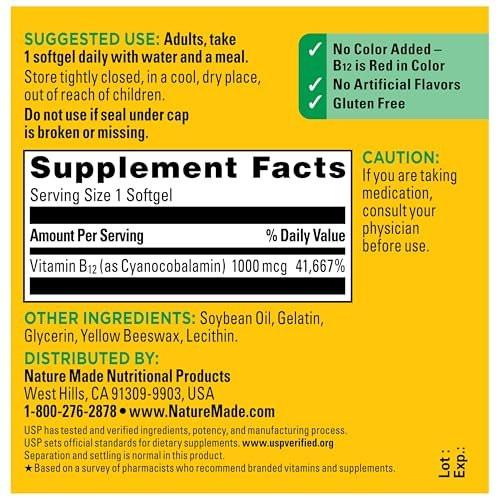 Nature Made Vitamin B12 1000 mcg, Dietary Supplement for Energy Metabolism Support, B12 Vitamins 1000 mcg, 150 Softgels, 150 Day Supply - görsel 13