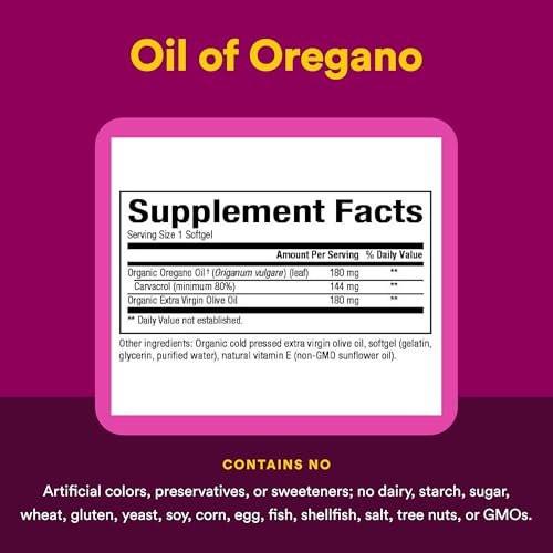 Natural Factors Oil of Oregano - Supports Healthy Immune System Function - Herbal Supplement with Olive Oil & Vitamin E - Non-GMO Antioxidant Support Supplement - 60 Softgels (60 Servings) - görsel 2