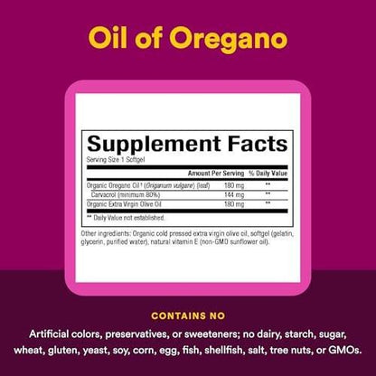 Natural Factors Oil of Oregano - Supports Healthy Immune System Function - Herbal Supplement with Olive Oil & Vitamin E - Non-GMO Antioxidant Support Supplement - 60 Softgels (60 Servings)