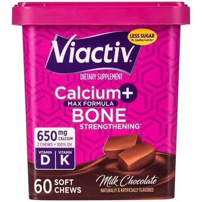 Viactiv Calcium + Vitamin D3 Supplement Soft Chews, Milk Chocolate, 60 Chews - Calcium Dietary Supplement for Bone Health