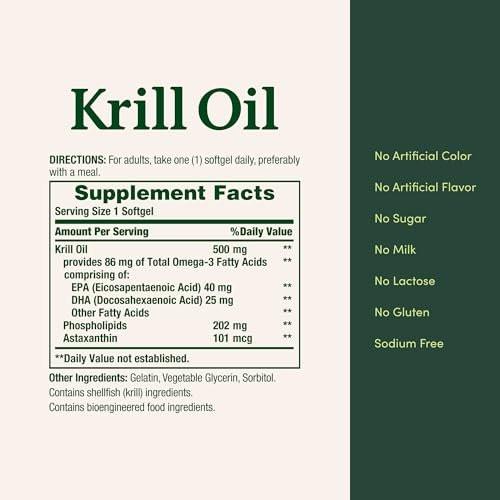 Nature's Bounty Krill Oil, Heart Health, Dietary Supplement, 500mg, Rapid Release Softgels, 30 Count - görsel 5