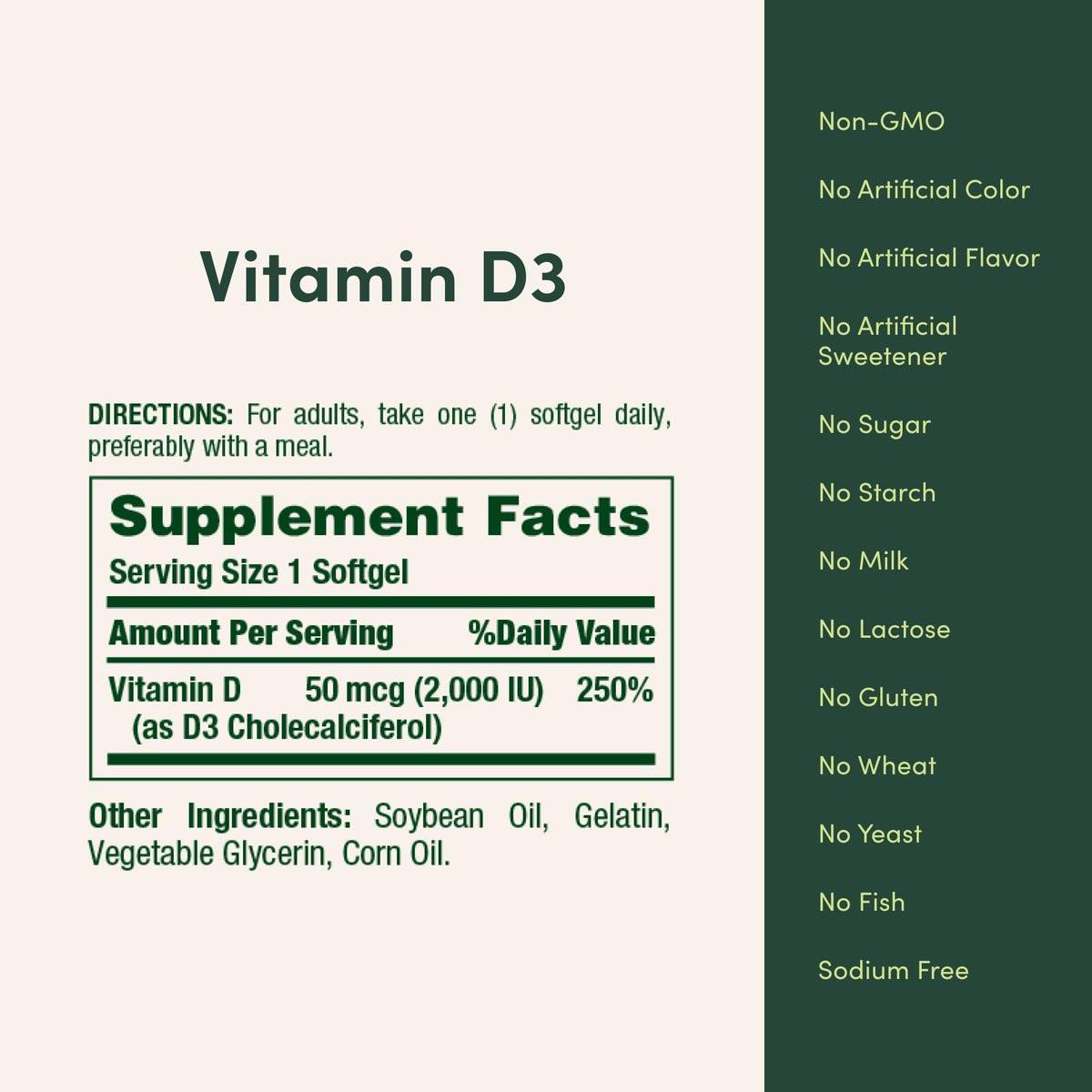 Nature's Bounty Vitamin D3 2000 IU | Supports Immune Health, Calcium Absorption & Bone Strength | Essential for Healthy Bones | Non-GMO, No-Gluten | 350 Softgels, 1 Serving Per Day for Daily Health - görsel 9