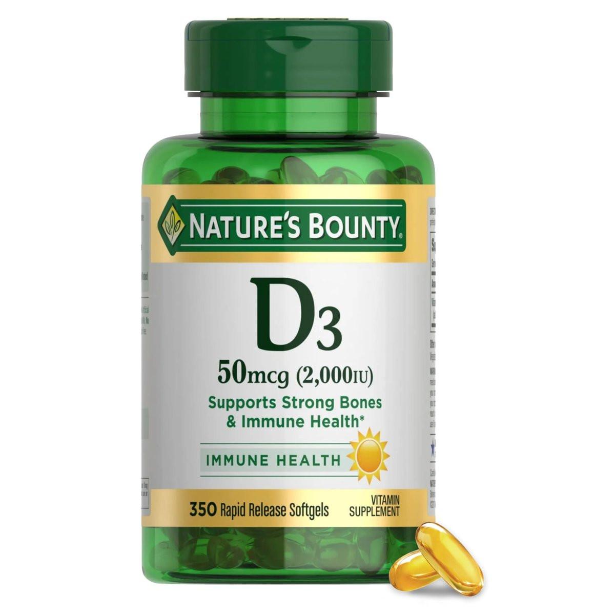Nature's Bounty Vitamin D3 2000 IU | Supports Immune Health, Calcium Absorption & Bone Strength | Essential for Healthy Bones | Non-GMO, No-Gluten | 350 Softgels, 1 Serving Per Day for Daily Health - görsel 2