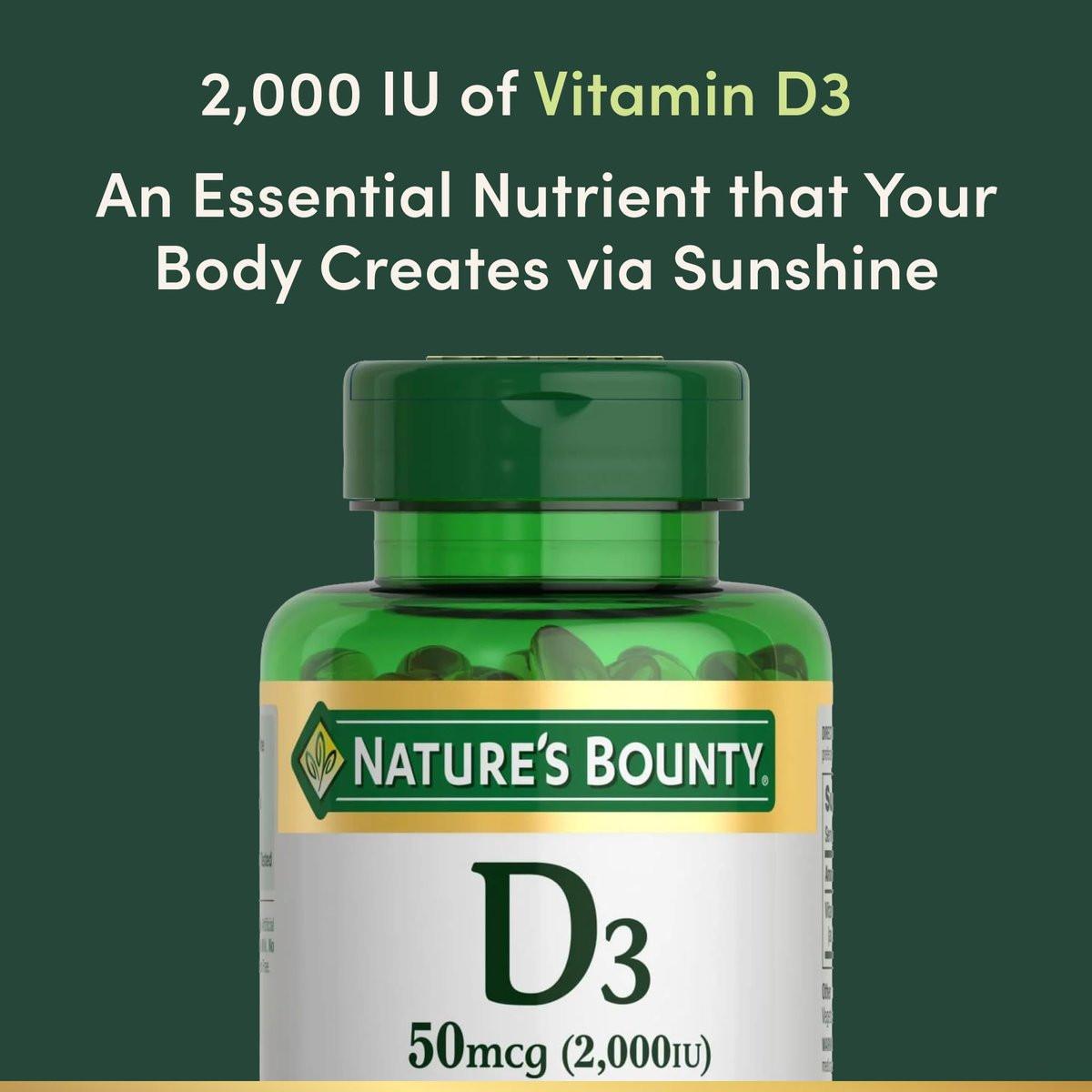 Nature's Bounty Vitamin D3 2000 IU | Supports Immune Health, Calcium Absorption & Bone Strength | Essential for Healthy Bones | Non-GMO, No-Gluten | 350 Softgels, 1 Serving Per Day for Daily Health - görsel 5