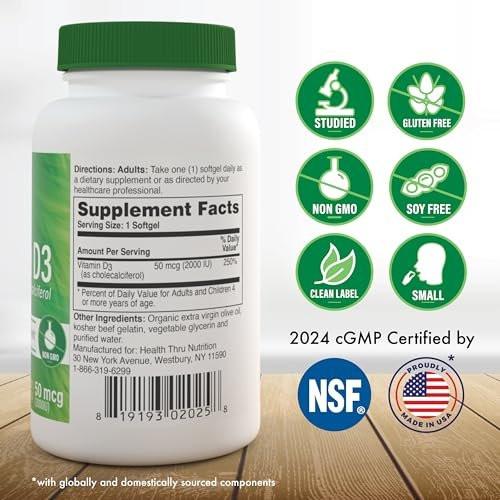 Health Thru Nutrition Vitamin D3 2000iu 365 Mini Softgels for Maximum Benefits | Year Supply | 50mcg Cholecalciferol | 3rd Party Tested | Non-GMO USP Grade in EVOO | Immune Health Support - görsel 6